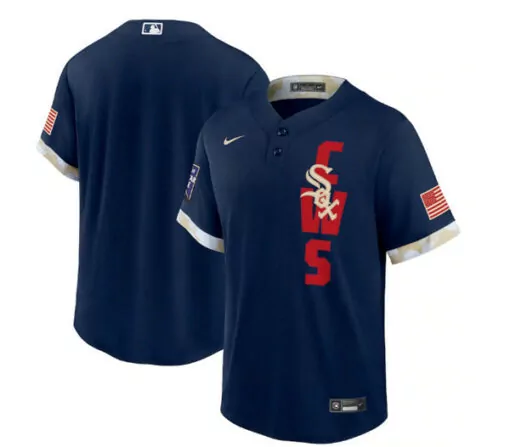 Custom Mens chicago white sox blank 2021 navy allstar cool base stitched jersey 4109