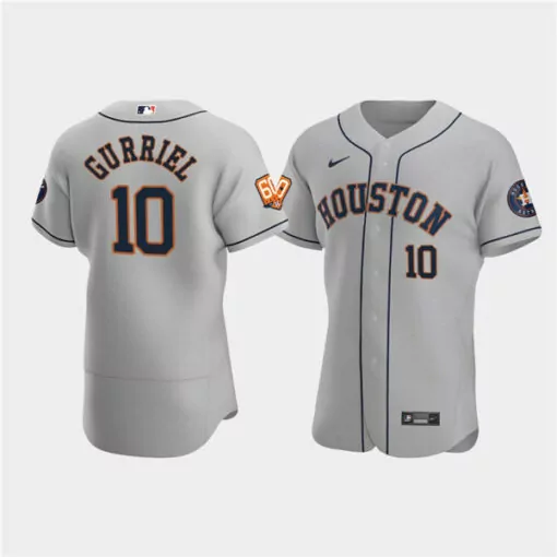 Custom Mens houston astros 10 yuli gurriel gray 60th anniversary flex base stitched jersey 3861