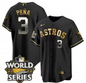 Custom Mens houston astros 3 jeremy penaa black gold 2022 world series stitched jersey 8899