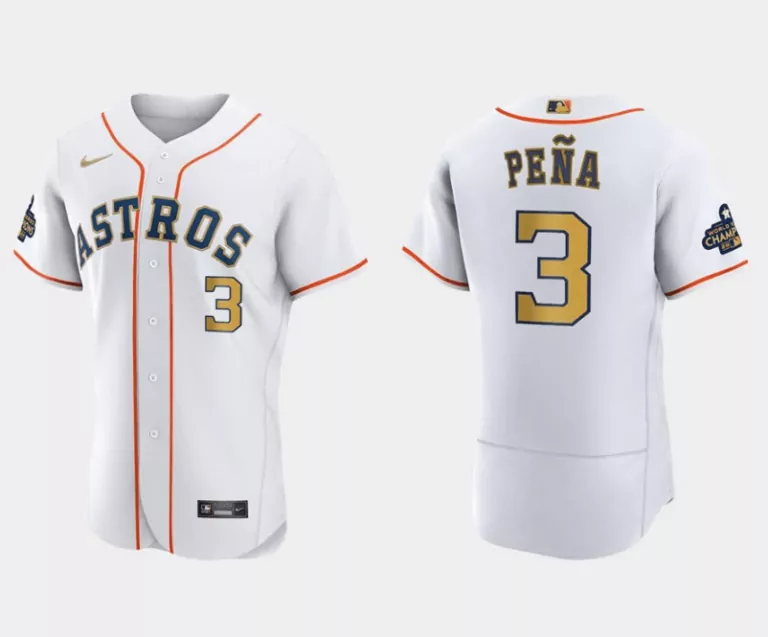 Personalized Mens houston astros 3 jeremy penaa white 2023 gold collection with world serise champions patch stitched jersey 3334