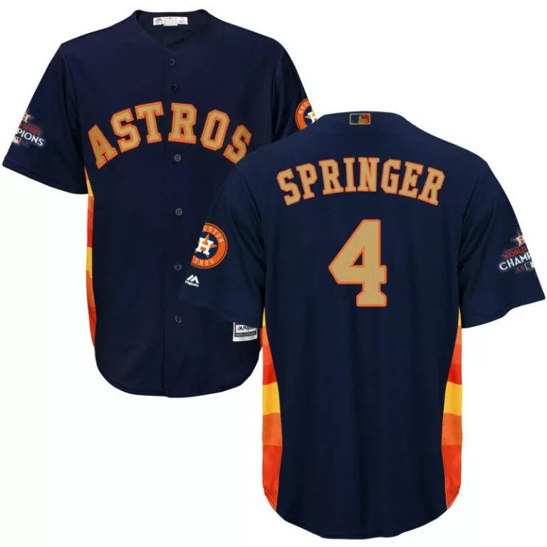 Custom Mens houston astros 4 george springer navy 2018 gold program cool base stitched jersey 6715