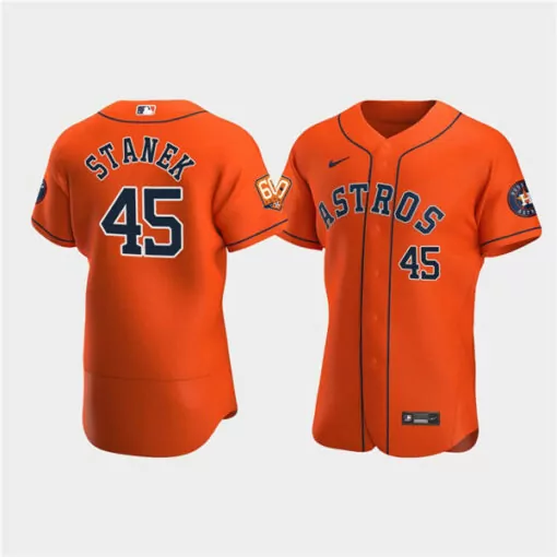 Personalized Mens houston astros 45 ryne stanek orange 60th anniversary flex base stitched jersey 7057