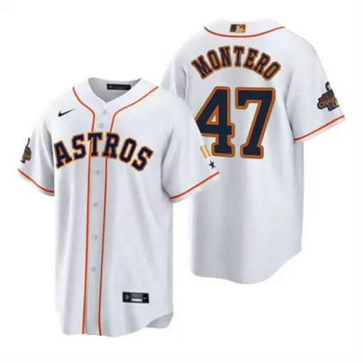 Custom Mens houston astros 47 rafael montero white gold 2022 world series champions stitched jersey 4501