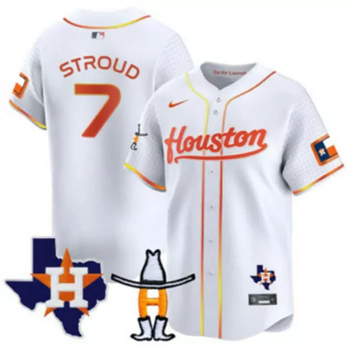 Personalized Mens houston astros 7 cj stroud white with patch cool base stitched jersey 9326