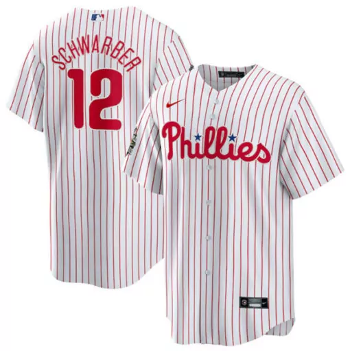 Personalized Mens philadelphia phillies 12 kyle schwarber white 2022 world series cool base stitched jersey 1028