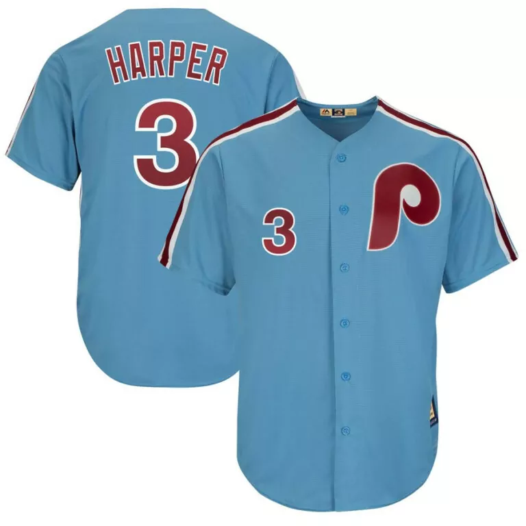 Personalized Mens philadelphia phillies 3 bryce harper blue throwback stitched jersey 9252