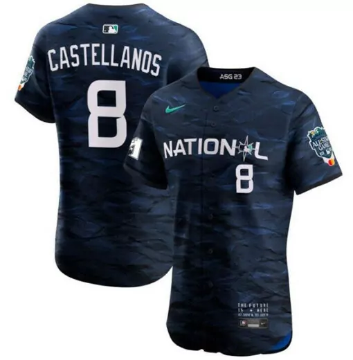 Custom Mens philadelphia phillies 8 nick castellanos royal 2023 allstar flex base stitched jersey 8739
