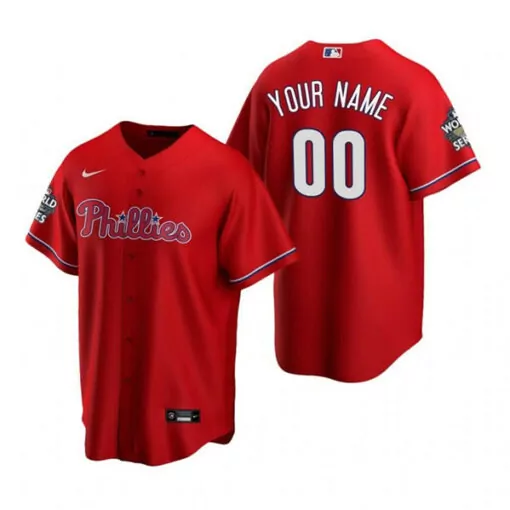 Personalized Mens philadelphia phillies custom red 2022 world series cool base stitched jersey 6771