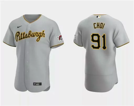 Personalized Mens pittsburgh pirates 91 ji man choi gray flex base stitched jersey 5867