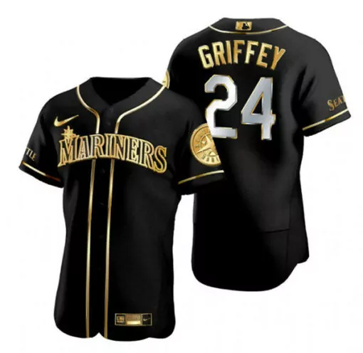 Personalized Mens seattle mariners 24 ken griffey blackgold edition flex base stitched jersey 5794