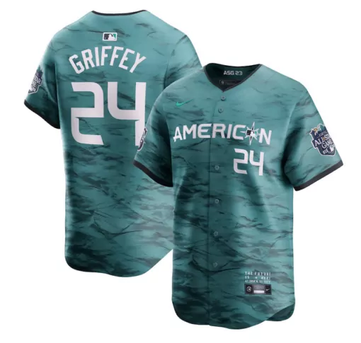 Custom Mens seattle mariners 24 ken griffey jr teal 2023 allstar cool base with patch stitched jersey 1600