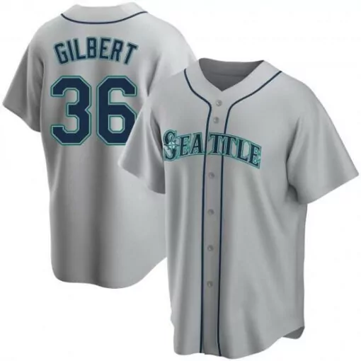 Custom Mens seattle mariners 36 logan gilbert gray cool base stitched jersey 7506