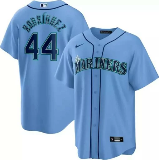 Custom Mens seattle mariners 44 julio rodrguez blue cool base stitched jersey 5683