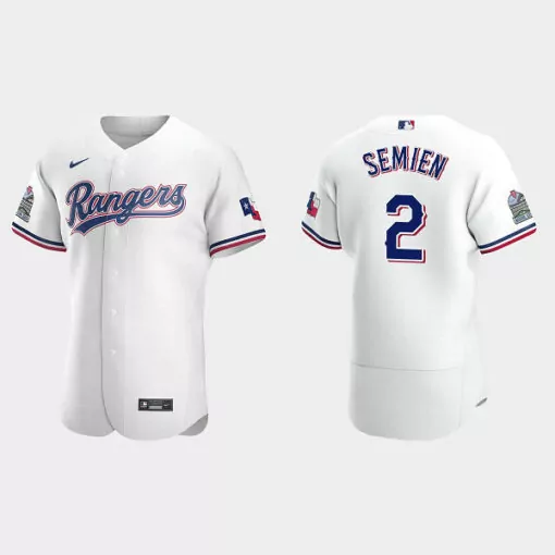 Custom Mens texas rangers 2 marcus semien white flex base stitched jersey 8044