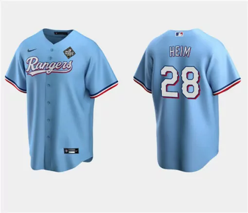 Personalized Mens texas rangers 28 jonah heim blue 2023 world series stitched jersey 6547