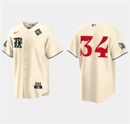 Custom Mens texas rangers 34 nolan ryan cream 2023 world series city connect stitched jersey 5599