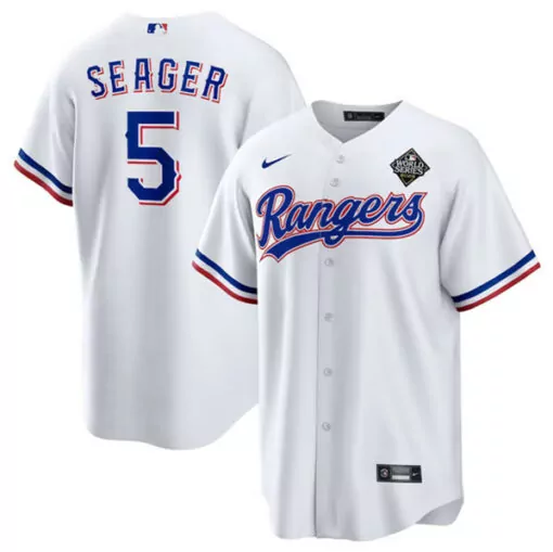 Custom Mens texas rangers 5 corey seager white 2023 world series stitched jersey 1323