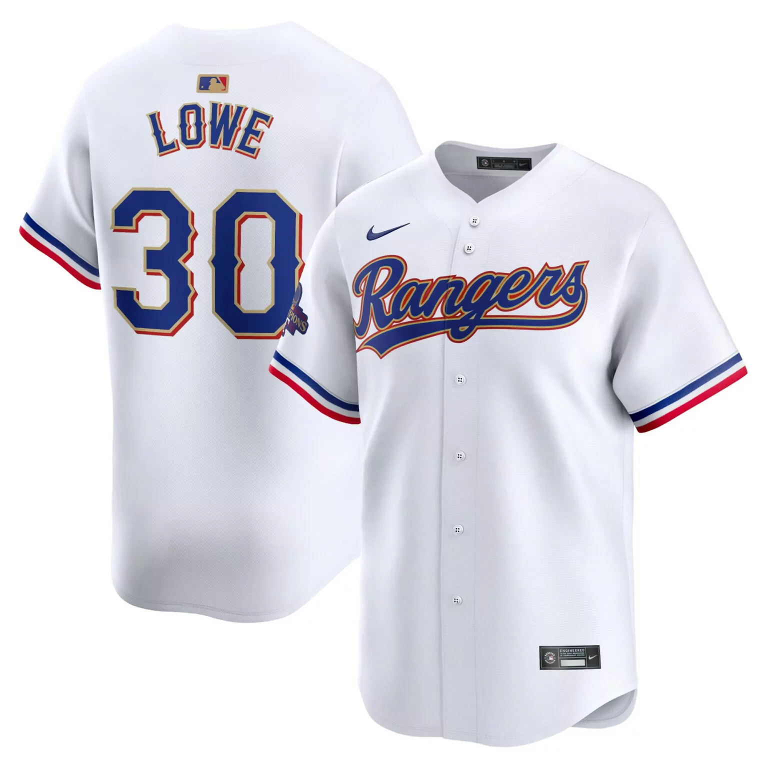 Customizable Nathaniel lowe texas rangers 2024 gold collection player jersey white 2434