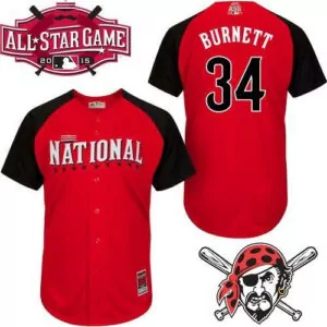 Customizable National league pittsburgh pirates 34 burnett red 2015 all star jersey 4239