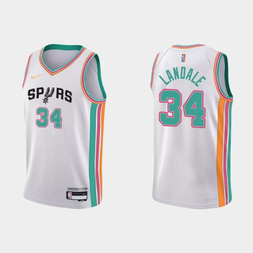 Custom San antonio spurs jock landale 34 nba basketball city white jersey spurs fans 8466