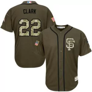 Custom San francisco giants 22 will clark green salute to service stitched jersey 6841