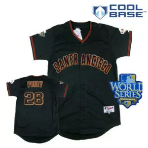 Custom San francisco giants 28 buster posey black cool base w2010 world series patch stitched jersey 7588