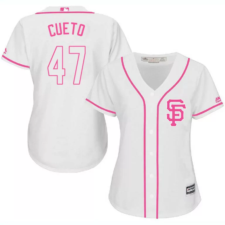Custom San francisco giants 47 johnny cueto white pink women cool base jersey 2373