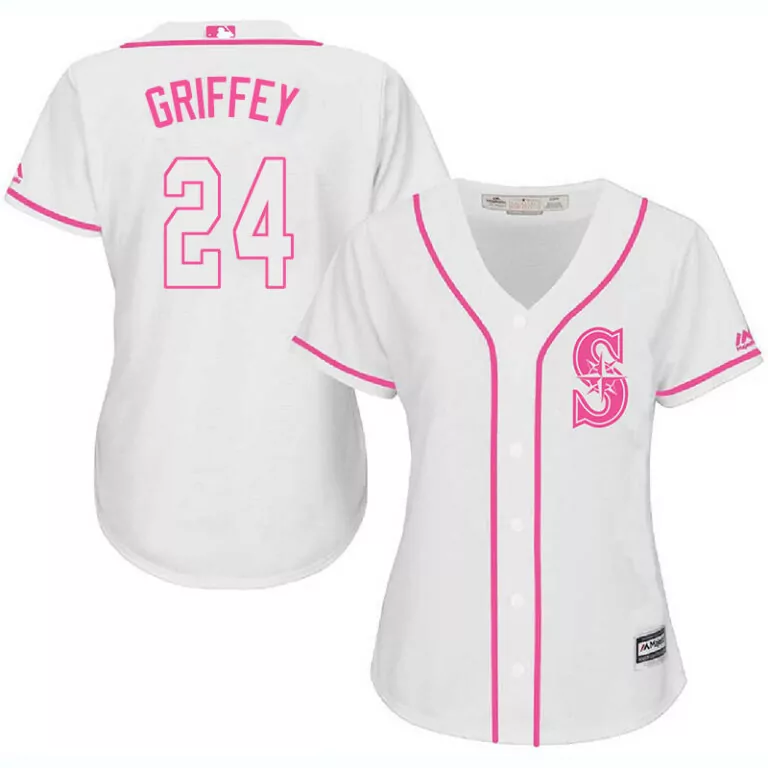 Custom Seattle mariners 24 ken griffey jr white pink women cool base jersey 9734