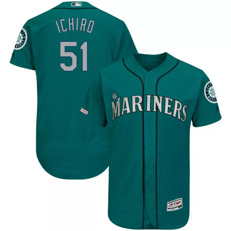 Custom Seattle mariners 51 ichiro suzuki aqua 150th patch flexbase jersey 9105