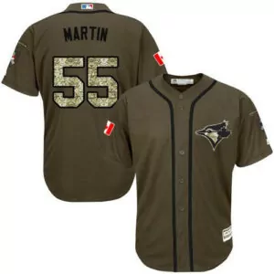 Custom Toronto blue jays 55 russell martin green salute to service stitched jersey 1877