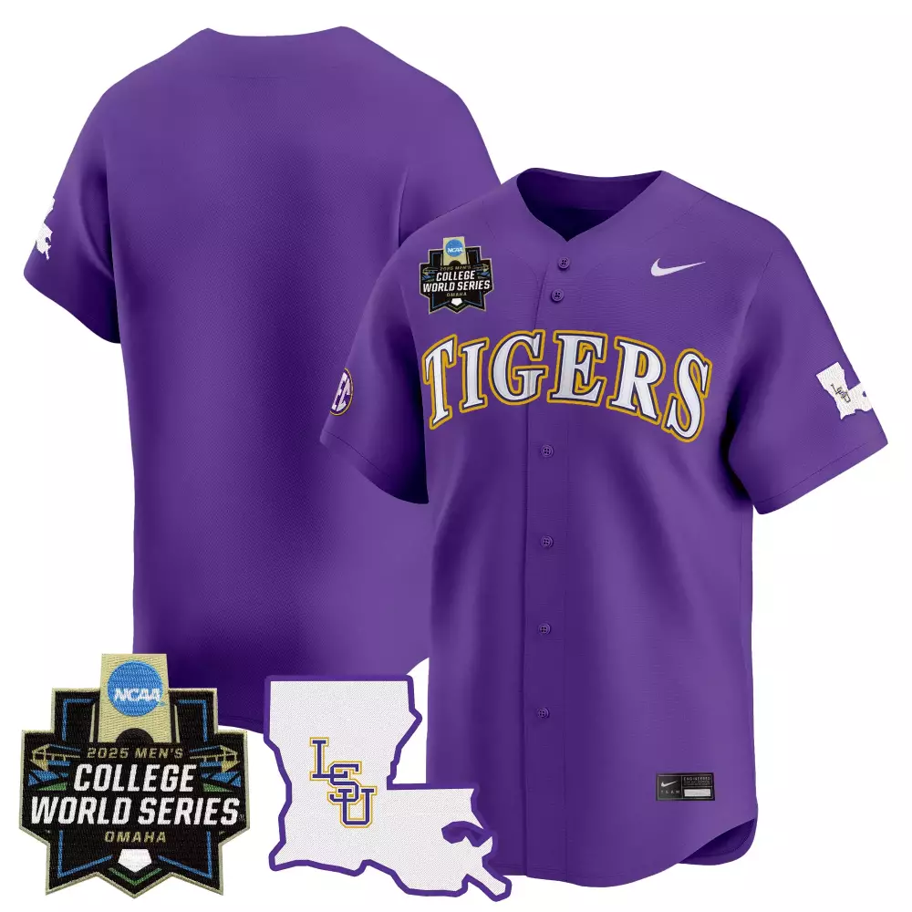 Men's LSU Tigers 2025 Vapor Jersey | Purple Stitched College World Series Patch | For Men, Women & Youth
