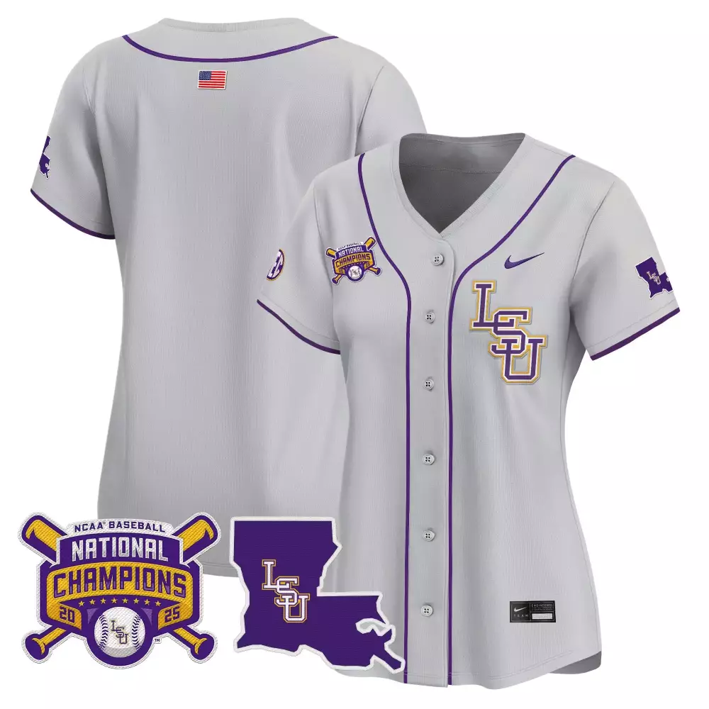 Women's LSU Tigers 2025 Vapor Jersey | Gray National Champions Embroidered Patch | For Women, Men & Youth