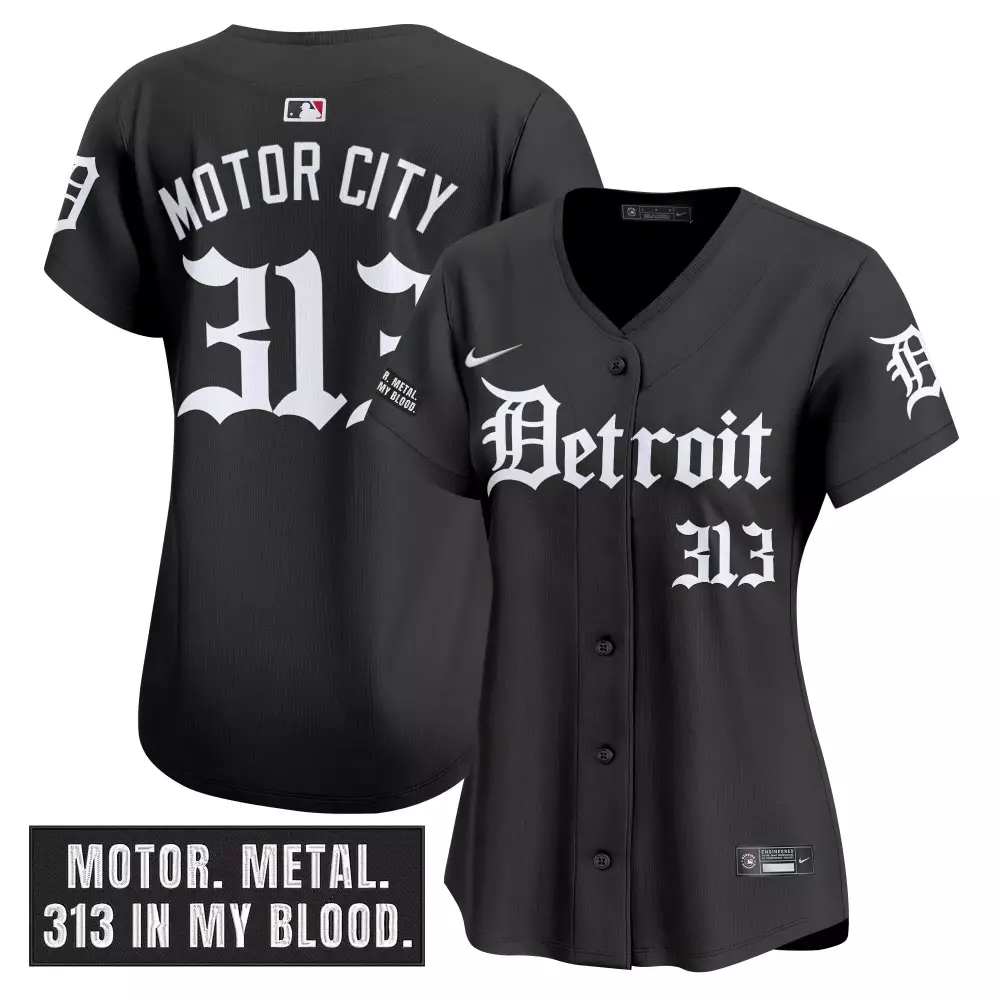 313 Motor City Women's Black Vapor Premier Jersey | Stitched Patches for Detroit Tigers 2023 | Fan Gear for All