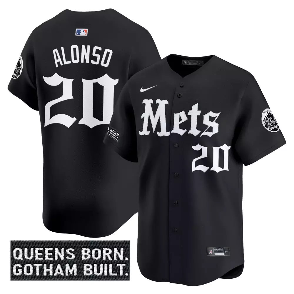 Alonso 20 Men's Vapor Jersey | Black Edition 2023 | New York Mets with Queens Born Patch | For Men, Women & Youth