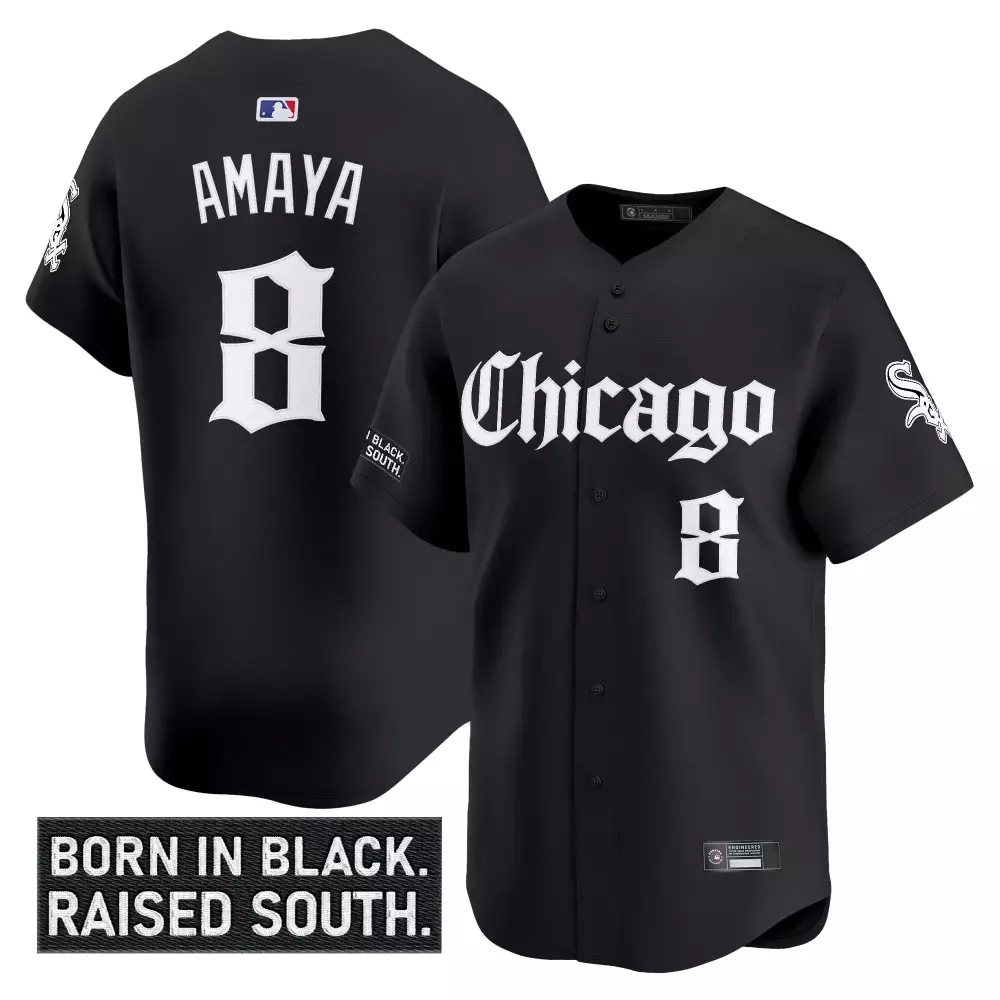 Amaya 8 Men's Chicago White Sox Black Vapor Jersey | Born in Black Patch 2023 Edition | For Men, Women & Youth