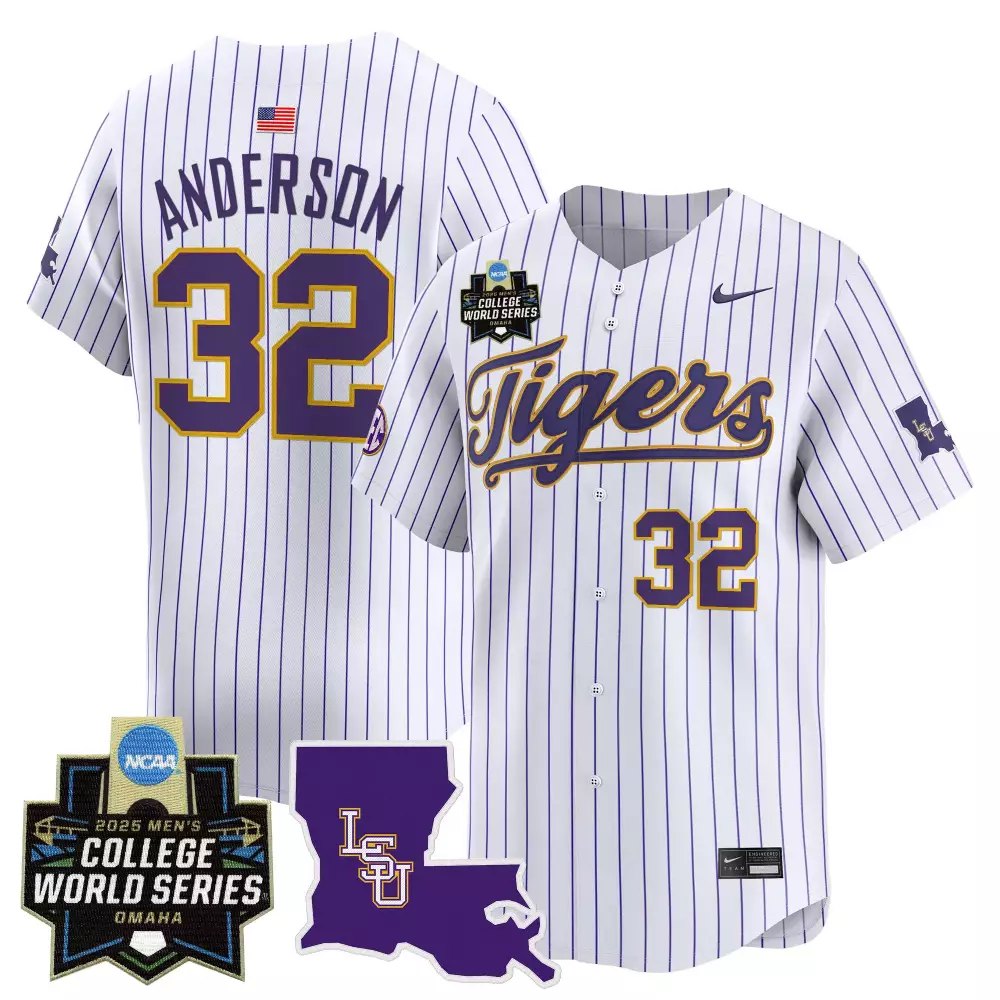 Anderson 32 LSU Tigers 2025 White Vapor Jersey | College World Series Patch | For Men