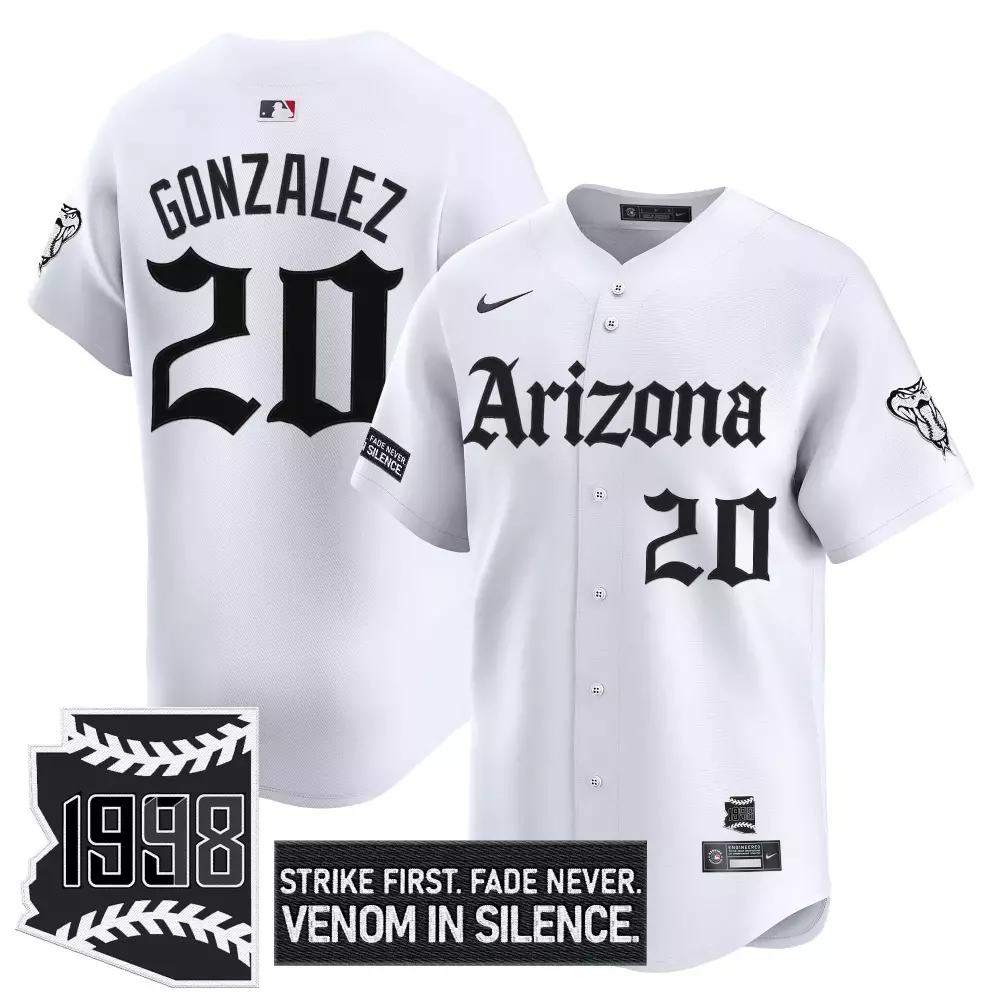 Arizona Diamondbacks 1998 Gonzalez 20 Stitched Vapor Jersey | White | Embroidered Patch for Men, Women & Youth