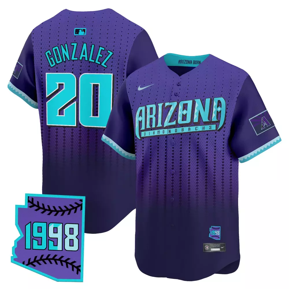 Arizona Diamondbacks 1998 Purple Vapor Jersey | Stitched | Gonzales 20 | Embroidered Patch for Men, Women & Youth