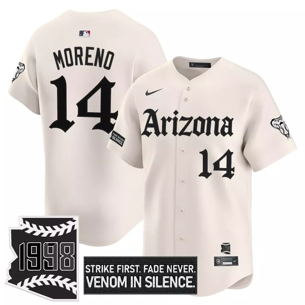 Moreno 14 Arizona Diamondbacks 1998 Cream Stitched Vapor Jersey | Embroidered Patch | Game Day Outfit | For Men, Women & Youth
