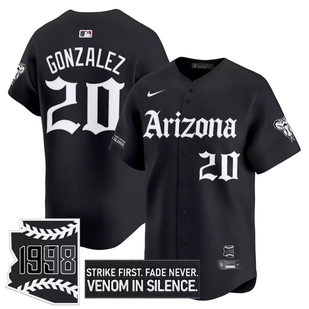 Gonzalez 20 Arizona Diamondbacks Black Vapor Jersey | 1998 Stitched Embroidered Patch | Exclusive Fan Gear | For Men, Women & Youth