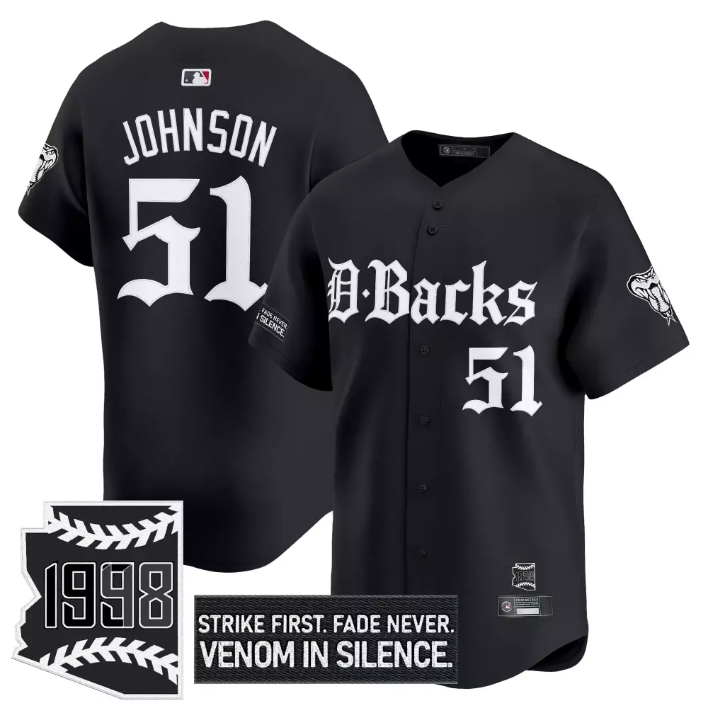 Johnson 51 Arizona Diamondbacks Black Vapor Jersey | Stitched 1998 Embroidered Patch | Replica Fan Gear | For Men, Women & Youth