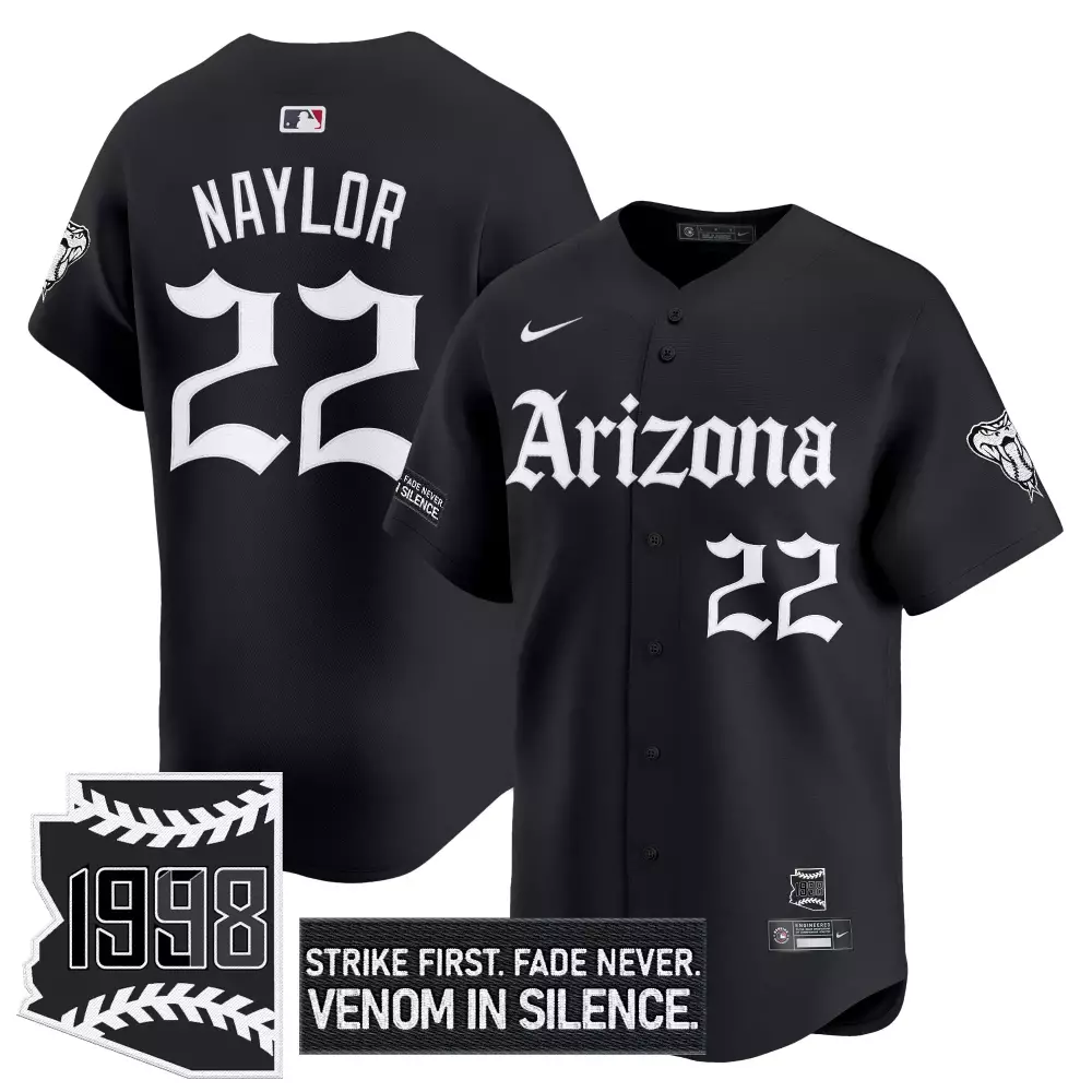 Naylor 22 Arizona Diamondbacks Black Vapor Jersey | Stitched 1998 Embroidered Patch | Replica Fan Gear | For Men, Women & Youth