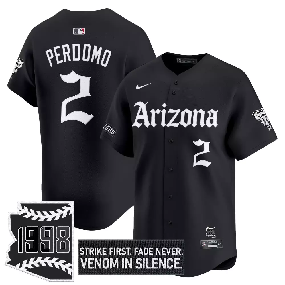 Perdomo 2 Arizona Diamondbacks Black Vapor Jersey | Stitched 1998 Embroidered Patch | Limited Edition Fan Gear | For Men, Women & Youth
