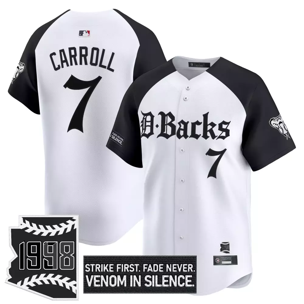 Carroll 7 Arizona Diamondbacks Black White Vapor Jersey | Stitched 1998 Patch | Limited Edition Fan Gear | For Men, Women & Youth