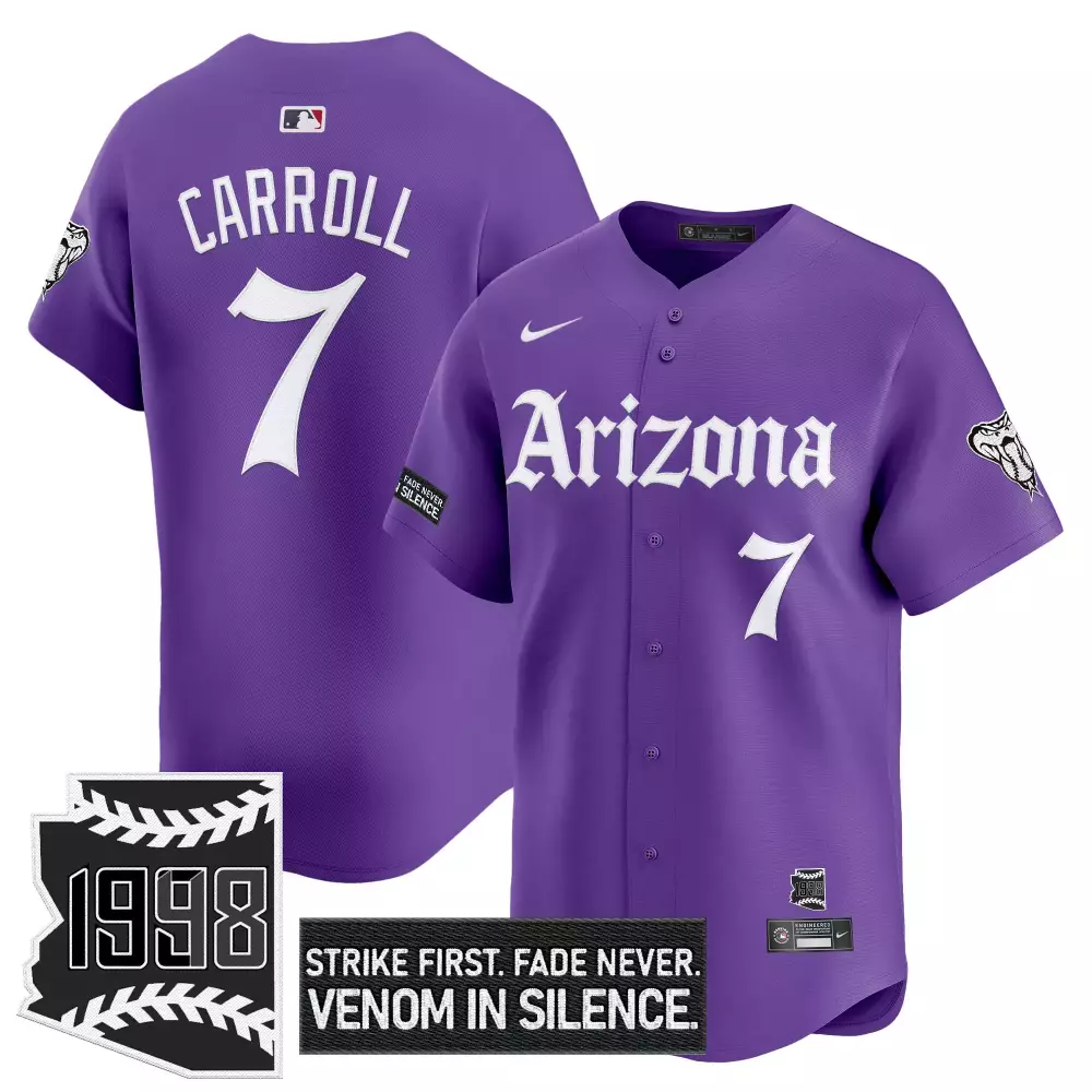Carroll 7 Arizona Diamondbacks Purple Vapor Jersey | 1998 Stitched Patch Style | For Men, Women & Youth