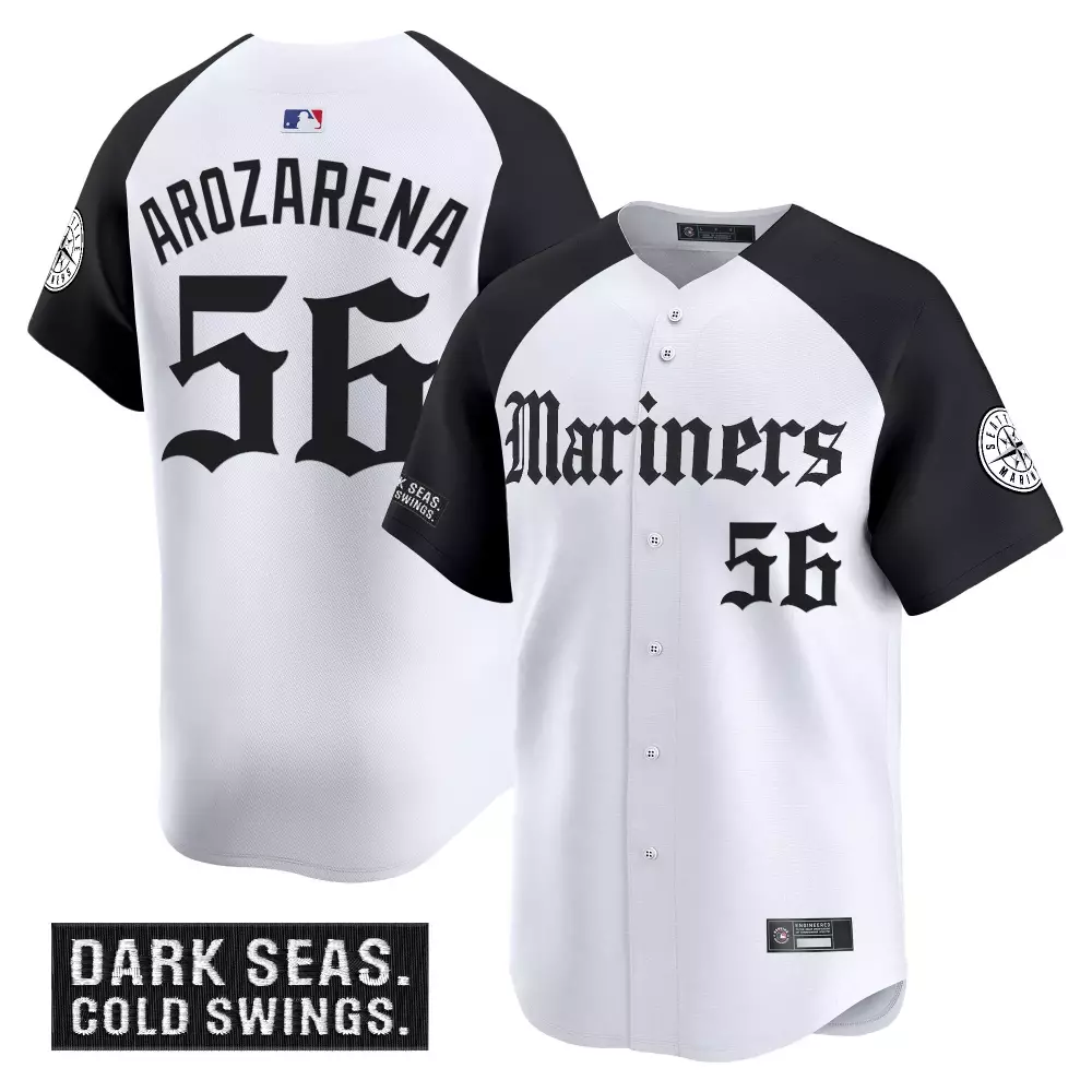 Arozarena 56 Mariners 2023 Dark Seas Patch Jersey | White and Black Vapor Fan Gear | For Men, Women & Youth