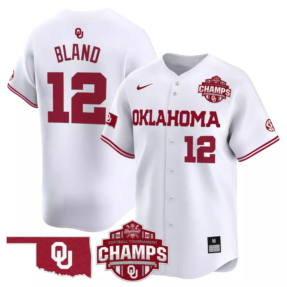 Custom Oklahoma Sooners  NCAA Softball Tournament Champs Bland 12 Stitched Vapor 2025 Authentic Jersey – White