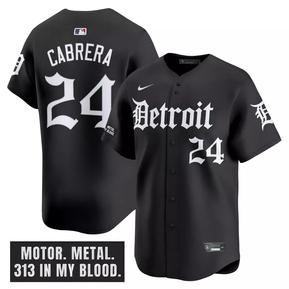 Cabrera 24 Men's Stitched Vapor Jersey | Detroit Tigers Black Motor Edition 2023 | Stylish Fan Gear for Game Day | For Men, Women & Youth