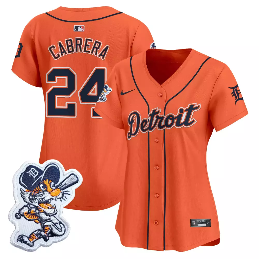 Cabrera 24 Women's Detroit Tigers Orange Vapor Stitched Limited Jersey | Embroidered Patch 2023 | Stylish Fan Gear | For Men, Women & Youth