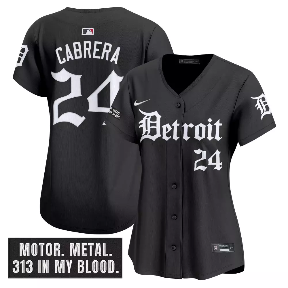 Cabrera 24 Women's Stitched Vapor Jersey | Detroit Tigers Black Motor Metal 2023 Edition | Perfect Game Day Outfit | For Men, Women & Youth